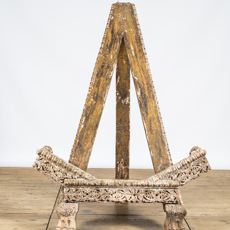 A partly gilt wooden colonial tripod easel, 18th C. and later