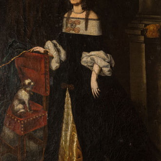 Jürgen Ovens (1623-1678), attributed to: 'Lady with Papillon dog', oil on canvas