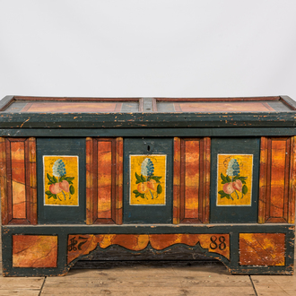A large possibly Austrian polychrome wooden chest, dated 1788, ca. 1800