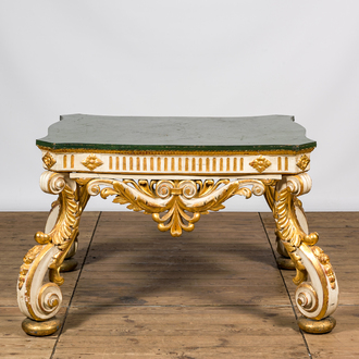 An Italian polychrome and gilt wooden baroque-style table, 19th C.