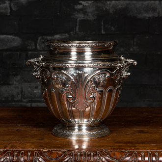 A French silver ice bucket with floral design, 19/20th C.