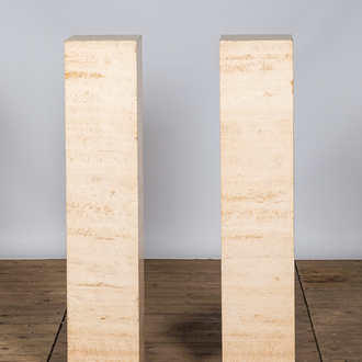 A pair of Italian travertine pedestals, 20th C.