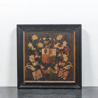 A painted wooden armorial panel, dated 1650