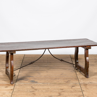 A Spanish wrought iron mounted wooden table, 19th C.