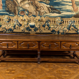 A walnut console table with four drawers, 19th C. with older elements