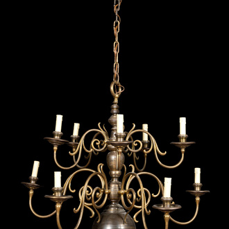 A renaissance-style brass and bronze 'ball' chandelier, 19/20th C.