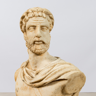 A marble bust of a Roman emperor, 20th C.
