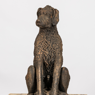 A patinated terracotta 'dog' sculpture, 19th C.