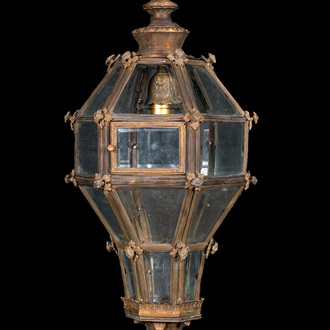 A partly gilt bronze lantern, 19/20th C.