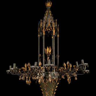 A Gothic Revival polychrome and partly gilt chandelier, ca. 1900