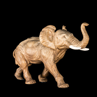 A large polychrome terracotta model of an elephant, 1st half 20th C.