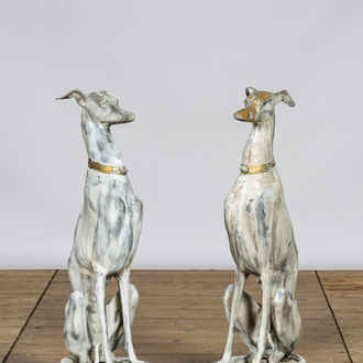 A pair of patinated metal greyhounds, 20th C.