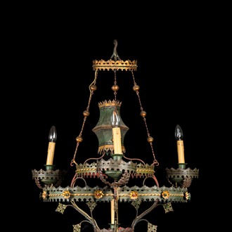 A Gothic Revival tole chandelier, 19th C.