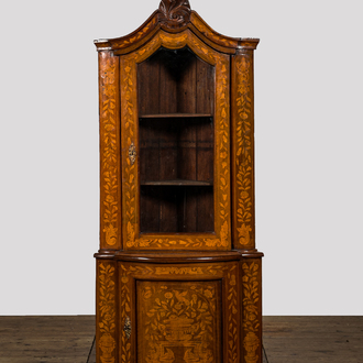 A Dutch mahogany and floral marquetry corner cabinet, 19th C.