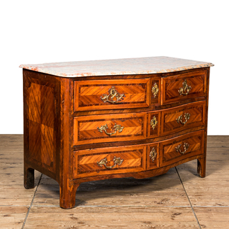 A veneered wooden commode with marble top, 19th C.