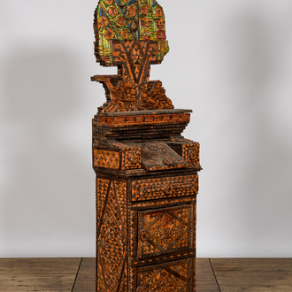 A North African fantasy cabinet with wooden and plastic parquetry, 20th C.