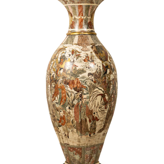 An exceptionally large Japanese Satsuma vase with arhats around an elephant, Meiji, 19th C.