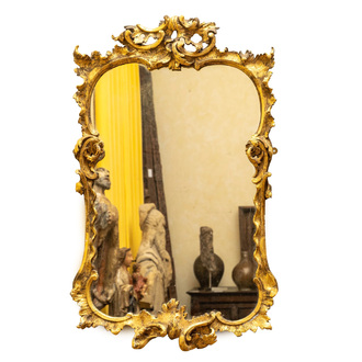 A French finely carved gilt wooden Louis XV-style mirror, 19th C.