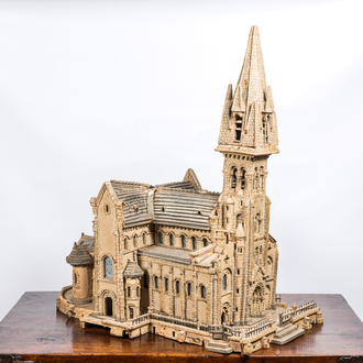 A polychrome wooden model of a French cathedral, 1st half 20th C.