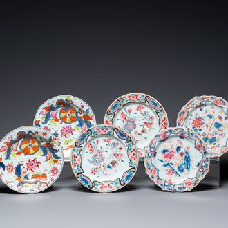 Trois paires d'assiettes en porcelaine de Chine famille rose, Qianlong