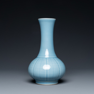 A Chinese monochrome lavender-blue-glazed bottle vase, Yongzheng mark, Republic