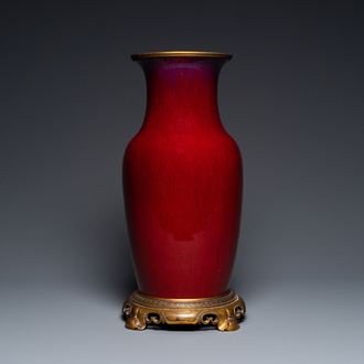 A Chinese flambé-glazed vase with gilt bronze mounts, 19th C.