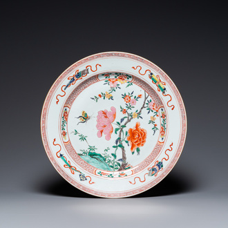 A large Chinese famille rose dish with floral design, Yongzheng