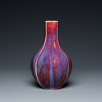 A Chinese square-facetted flambé-glazed bottle vase, Qianlong