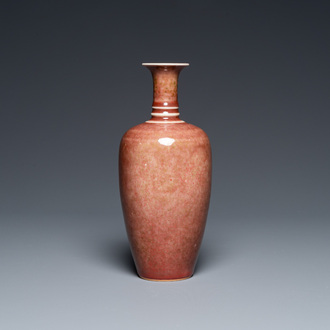 A Chinese peachbloom-glazed 'sanxian ping' vase, Kangxi mark but probably later