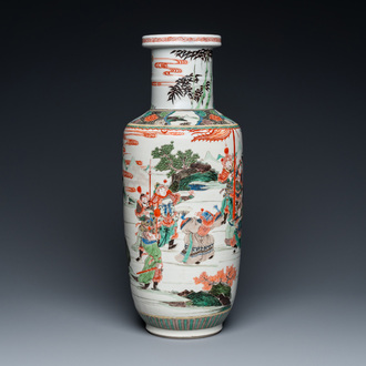 A fine Chinese famille verte rouleau vase, Kangxi