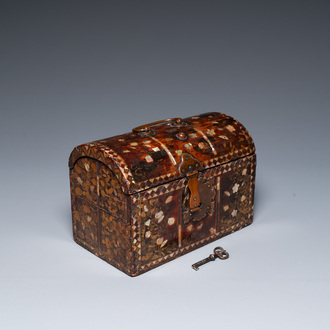 A Japanese tortoise-veneered and mother of pearl-inlaid wooden 'Namban' coffer, Momoyama or Edo, 16/17th C.