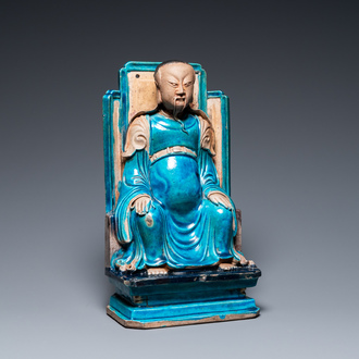 A Chinese fahua-glazed biscuit figure of Zhenwu, Ming