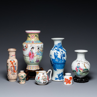 Six various Chinese vases and a 'Wu Shuang Pu' jug, 19/20th C.