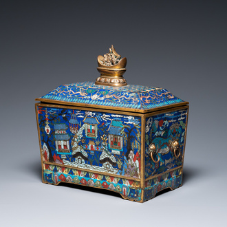 Een rechthoekige Chinese cloisonné wierookbrander met deksel, Qing