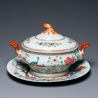 A Chinese famille rose tureen and cover on stand, Qianlong
