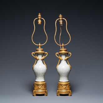 A pair of Chinese gilt bronze-mounted crackle-glazed vases, 18th C.