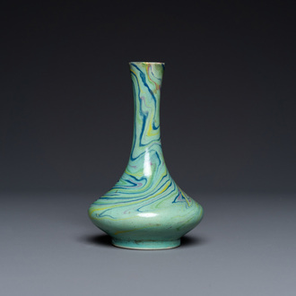 A Chinese swirled blue, yellow and turquoise-glazed bottle vase, Qianlong