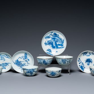 Six bols et quatre coupes en porcelaine de Chine 'Bleu de Hue' pour le Vietnam, 19ème