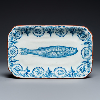 A rectangular Dutch Delft blue and white herring dish, 18th C.