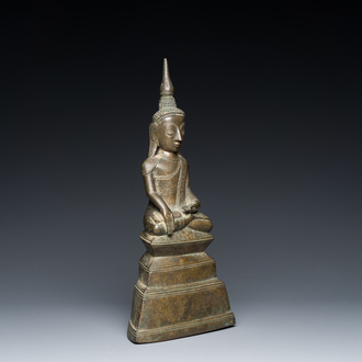 A Burmese bronze Shan-style Buddha Shakyamuni with inscription, Konbaung dynasty, 18th C.