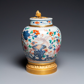 A Chinese rose-Imari jar and cover with gilt bronze mount, Qianlong