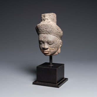 A stone head of Avalokitesvara, Khmer, Cambodia