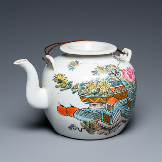 A Chinese qianjiang cai 'antiquities' teapot and cover, signed Dai Yucheng 戴裕成, dated 1895