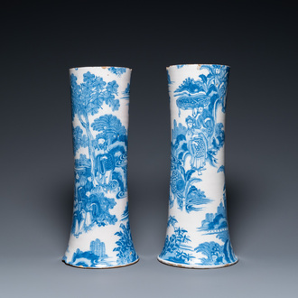 A pair of large Dutch Delft blue and white chinoiserie vases, 17th C.