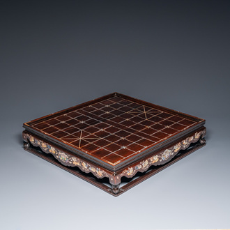 A Chinese mother-of-pearl-inlaid wooden Xiangqi chess board, 19th C.