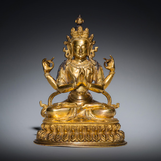 A Chinese gilt bronze figure of Avalokitesvara, Yongzheng mark and of the period