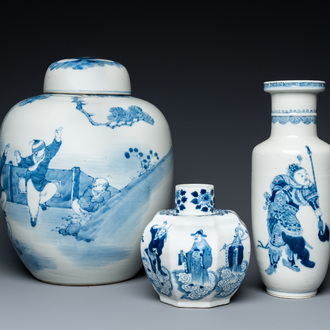 Three Chinese blue and white vases, 19th C.