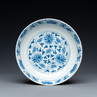 A Chinese blue and white 'lotus' dish, Tongzhi mark and probably of the period