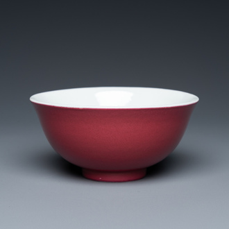 A Chinese monochrome puce-enamelled bowl, Guangxu mark and of the period