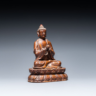 A Chinese lacquered wooden Shakyamuni Buddha, 18th C.